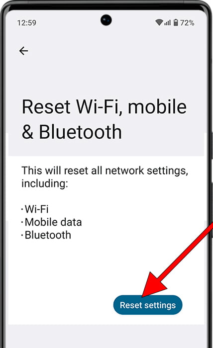 Reset network settings on Android