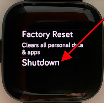 Fitbit shutdown menu