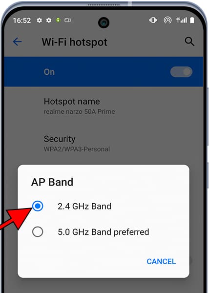 Edit Wi-Fi hotspot band Android