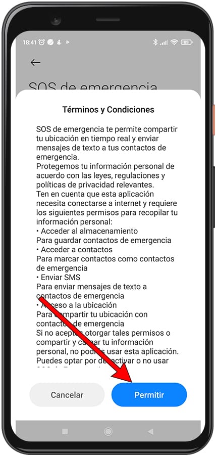 Allow SOS terms and conditions Xiaomi