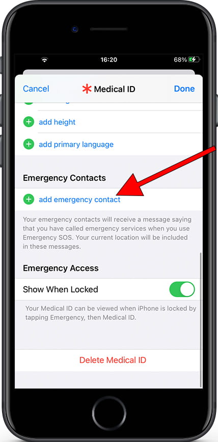 Add iPhone Emergency Contacts