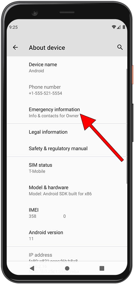 Android emergency information